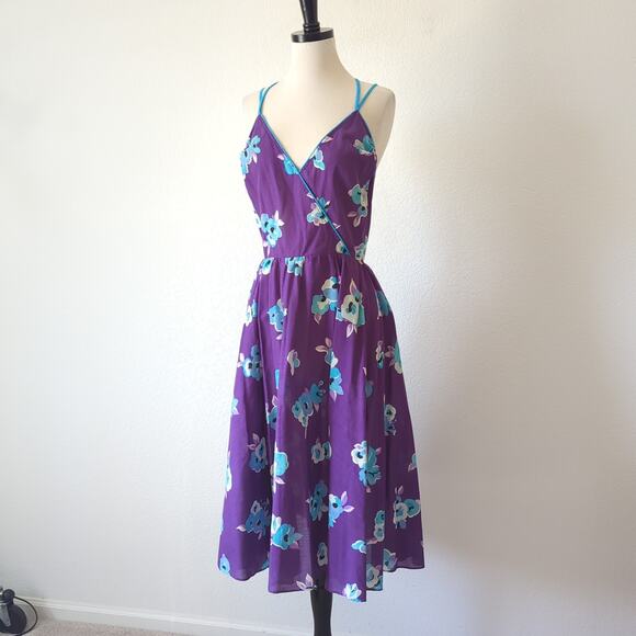 Vintage 60s 70s Dress Womens 11 M Purple Floral MCM Housewife Babydoll Frock - Picture 16 of 16